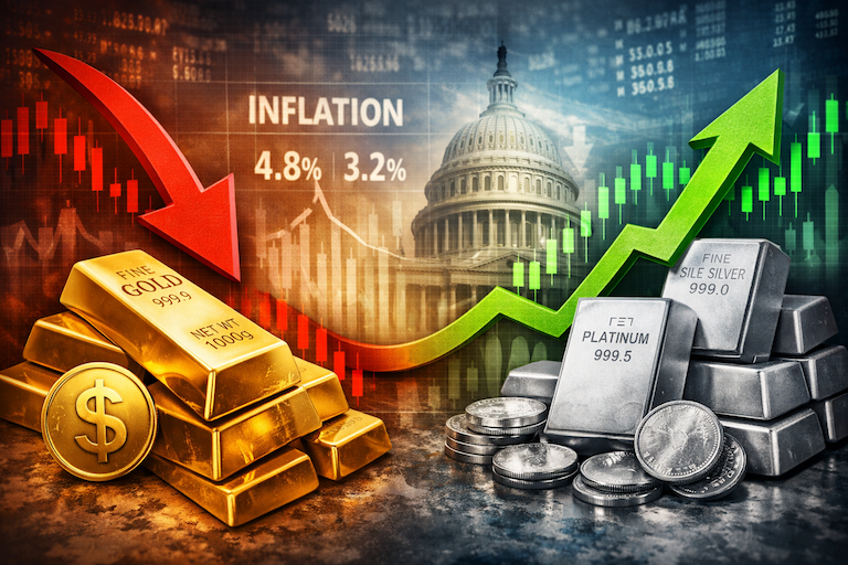  Rynek metali szlachetnych pod wpływem danych makroekonomicznych: złoto w korekcie, srebro i platyna blisko rekordów